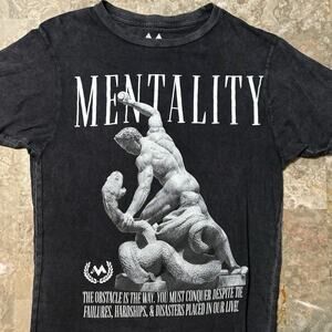 Mentality Shirt Mens Small Black Stonewash Short Sleeve Tee Philosopher Gym Bro
